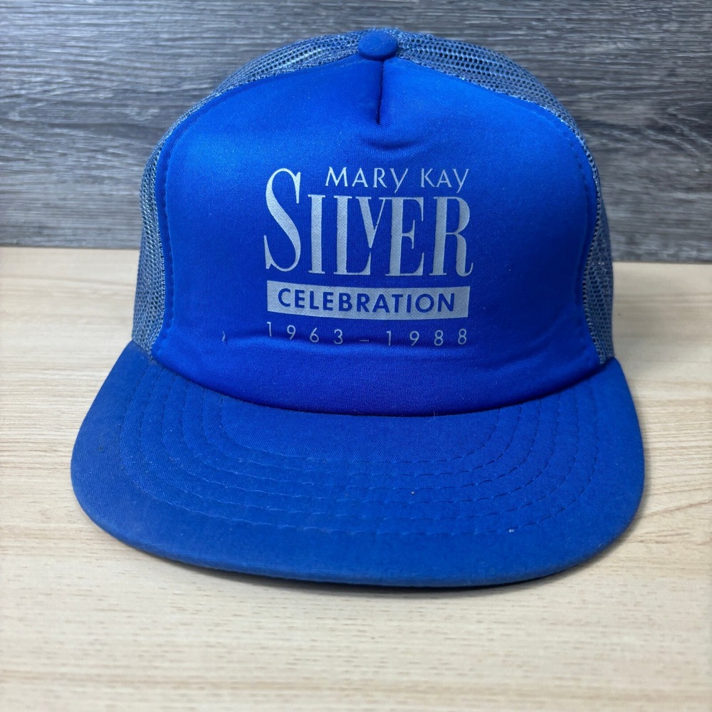 Vintage Mary Kay Hat Cap‎ Snapback Blue Trucker Silver Celebration 1988